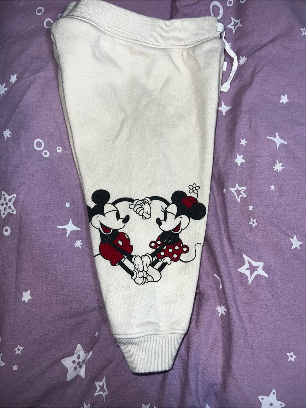 GAP Cream Kids Sweatpants with Red & Black Mickey Minnie Graphic